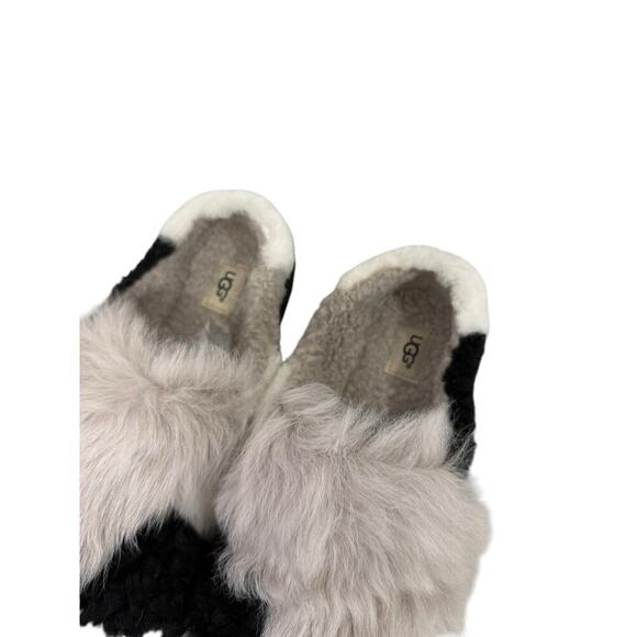 Ugg Australia Patchwork Fluff Slipper Slide Sheepskin Gray Black Womens 9 - Picture 2 of 9